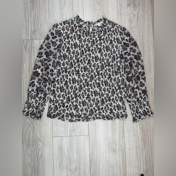 Veronica Beard Kali Floral Print Smocked Top Blouse Size 4